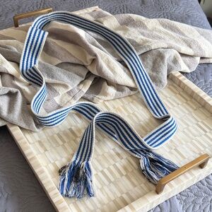 Cabi Blue and White Striped Woven Belt with Fringe